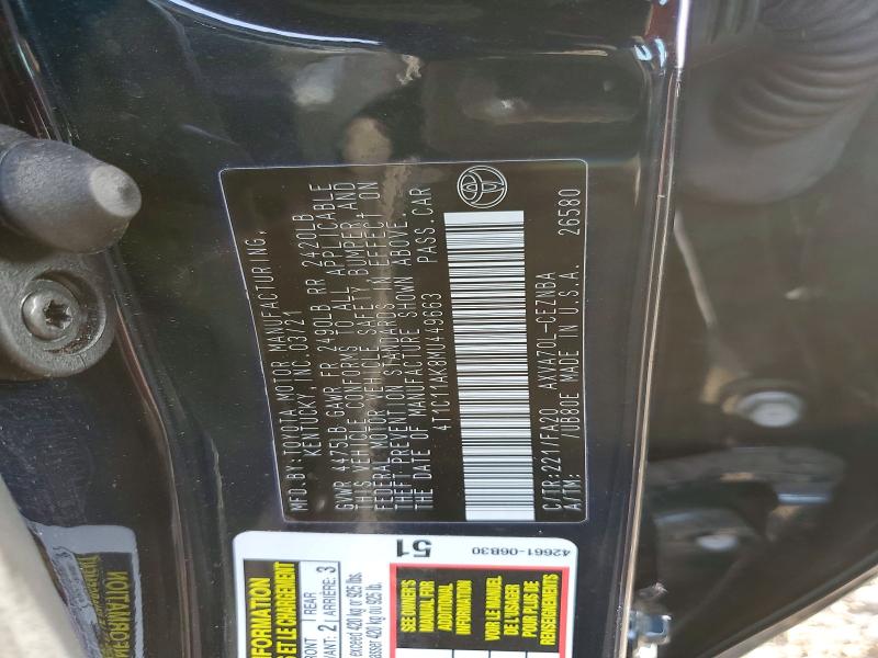 Продажа на аукционе авто 2021 Toyota Camry, vin: 4T1C11AK8MU449663, номер лота: 49887196