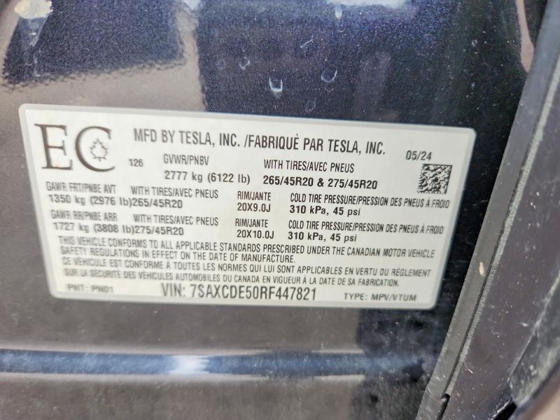 49219806 :رقم المزاد ، 7SAXCDE50RF447821 vin ، 2024 Tesla Model X مزاد بيع