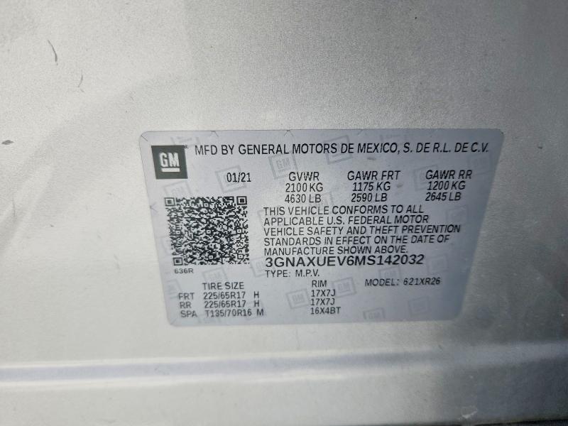 Продаж на аукціоні авто 2021 Chevrolet Equinox, vin: 3GNAXUEV6MS142032, номер лоту: 50565886