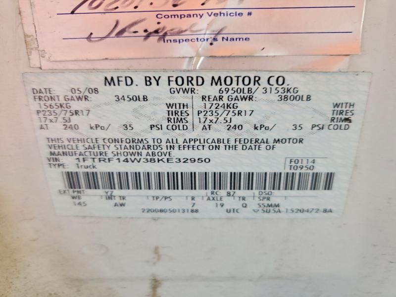 55059866 :رقم المزاد ، 1FTRF14W38KE32950 vin ، 2008 Ford F150 مزاد بيع