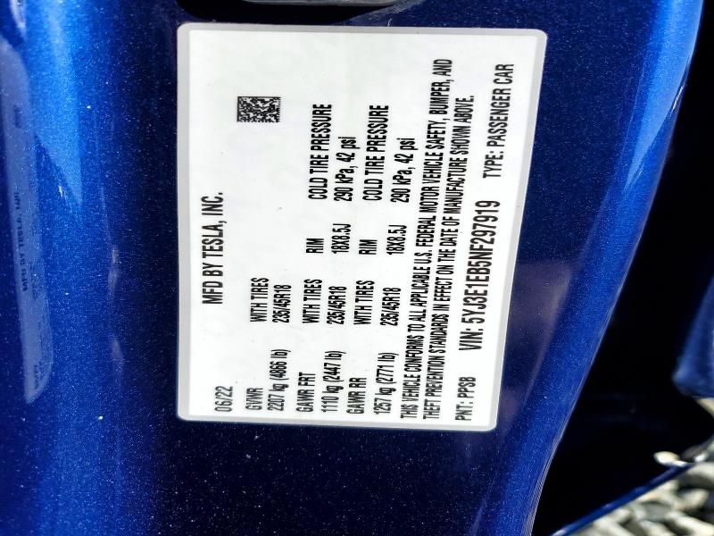 Продаж на аукціоні авто 2022 Tesla Model 3, vin: 5YJ3E1EB5NF297919, номер лоту: 48513156