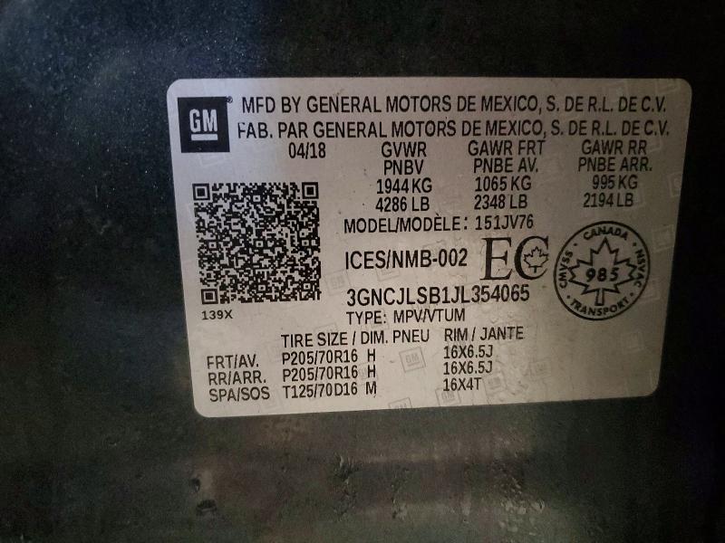 49611226 :رقم المزاد ، 3GNCJLSB1JL354065 vin ، 2018 Chevrolet Trax مزاد بيع