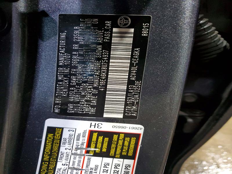 Продажа на аукционе авто 2008 Toyota Camry, vin: 4T1BE46KX8U754937, номер лота: 48437376