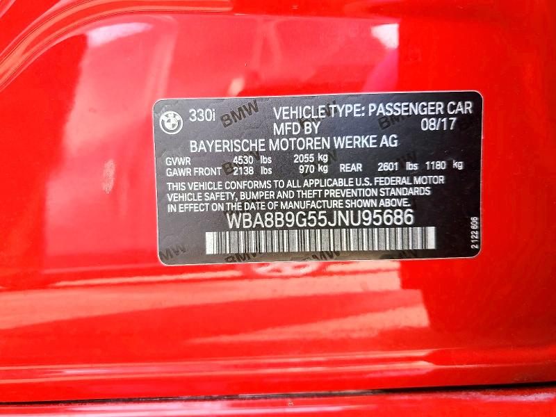 2018 Bmw 330 მანქანა იყიდება აუქციონზე, vin: WBA8B9G55JNU95686, აუქციონის ნომერი: 48803596