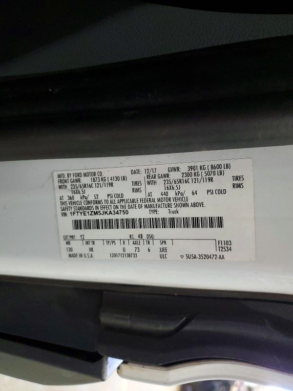 48825976 :رقم المزاد ، 1FTYE1ZM5JKA34750 vin ، 2018 Ford Transit مزاد بيع