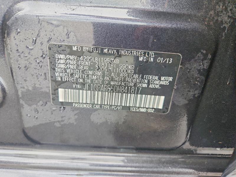 2013 Subaru Impreza მანქანა იყიდება აუქციონზე, vin: JF1GPAR65DH841817, აუქციონის ნომერი: 50579976