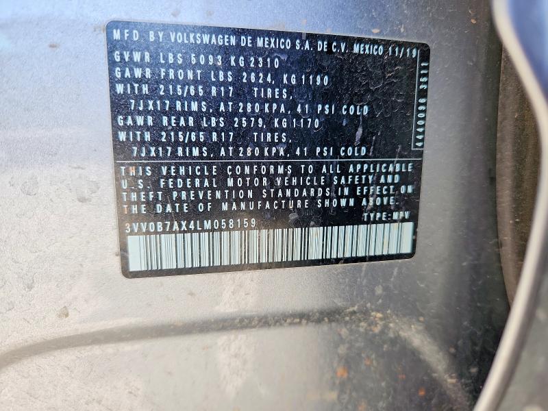 50921226 :رقم المزاد ، 3VV0B7AX4LM058159 vin ، 2020 Volkswagen Tiguan مزاد بيع