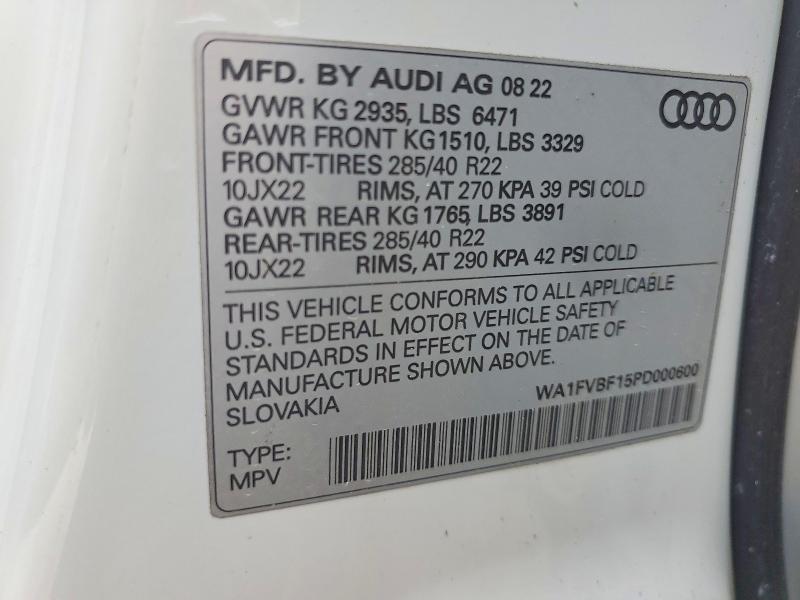 Aukcja sprzedaży 2023 Audi Q8, vin: WA1FVBF15PD000600, numer aukcji: 48504096