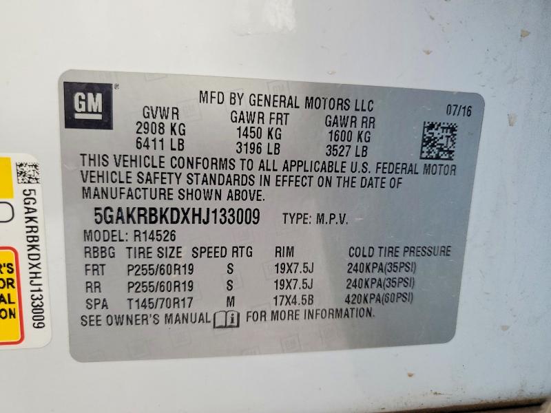 Продаж на аукціоні авто 2017 Buick Enclave, vin: 5GAKRBKDXHJ133009, номер лоту: 49451246