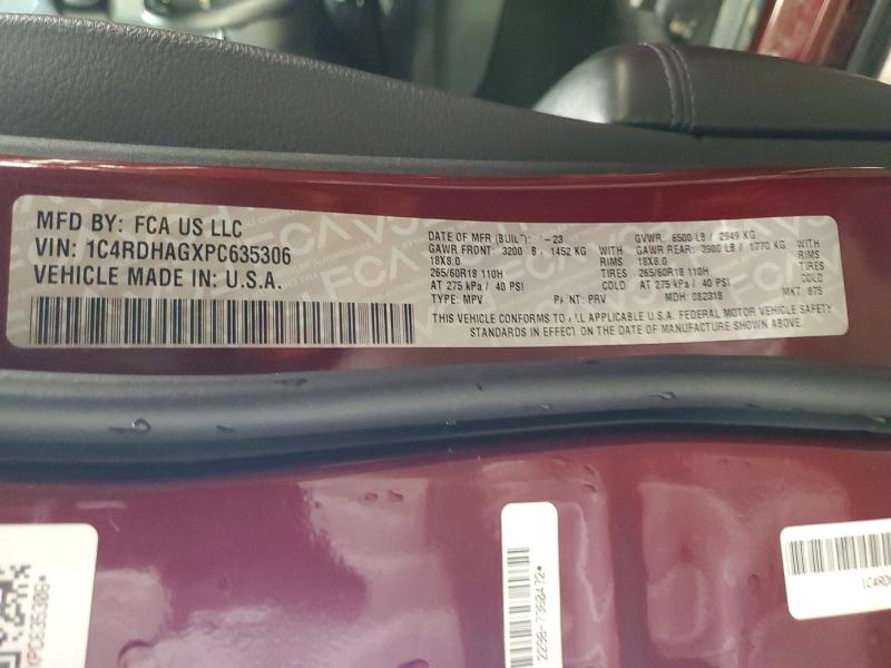 48663966 :رقم المزاد ، 1C4RDHAGXPC635306 vin ، 2023 Dodge Durango مزاد بيع