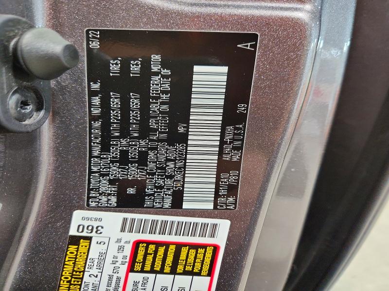 2022 Toyota Sienna მანქანა იყიდება აუქციონზე, vin: 5TDJRKEC1NS123285, აუქციონის ნომერი: 50799086