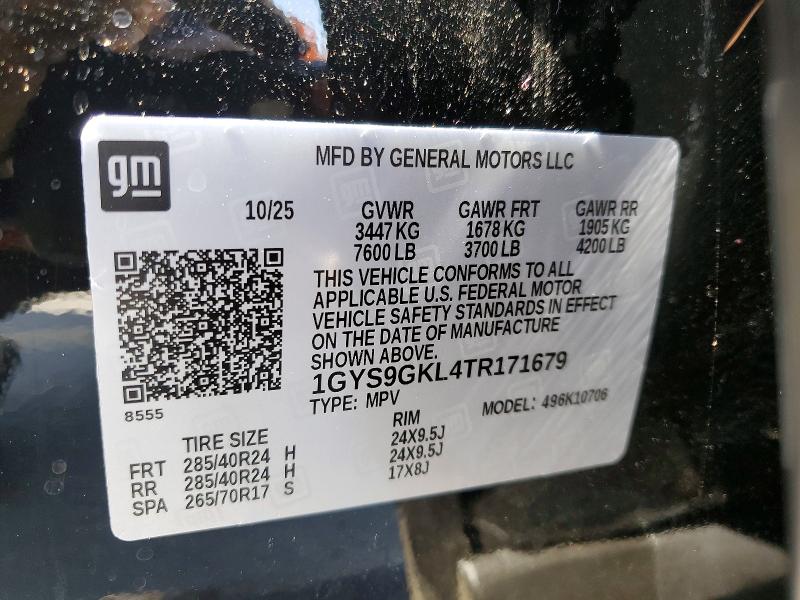 50481276 :رقم المزاد ، 1GYS9GKL4TR171679 vin ، 2026 Cadillac Escalade مزاد بيع