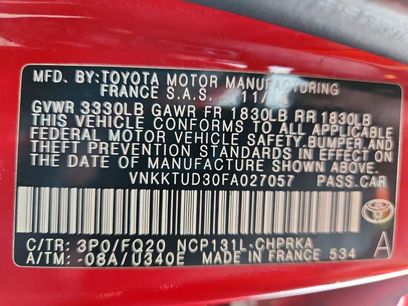 2015 Toyota Yaris მანქანა იყიდება აუქციონზე, vin: VNKKTUD30FA027057, აუქციონის ნომერი: 51696166