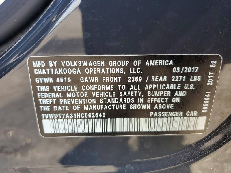 49889216 :رقم المزاد ، 1VWDT7A31HC062640 vin ، 2017 Volkswagen Passat مزاد بيع