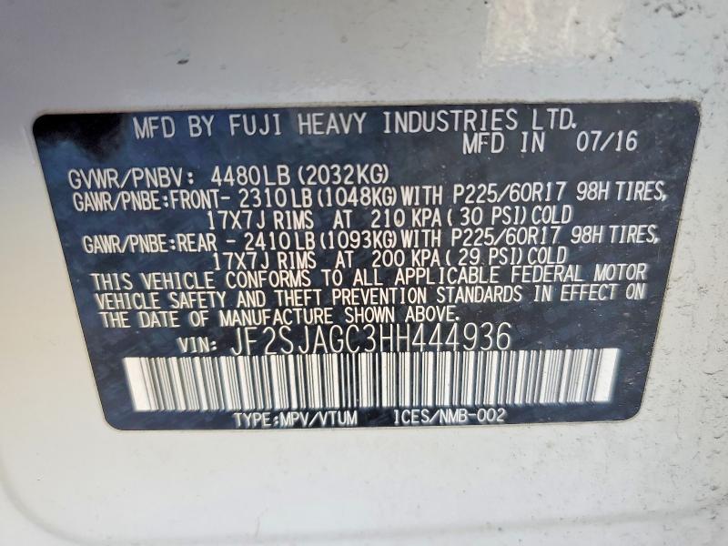 Aukcja sprzedaży 2017 Subaru Forester, vin: JF2SJAGC3HH444936, numer aukcji: 51148426