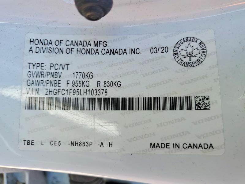 51166276 :رقم المزاد ، 2HGFC1F95LH103378 vin ، 2020 Honda Civic مزاد بيع