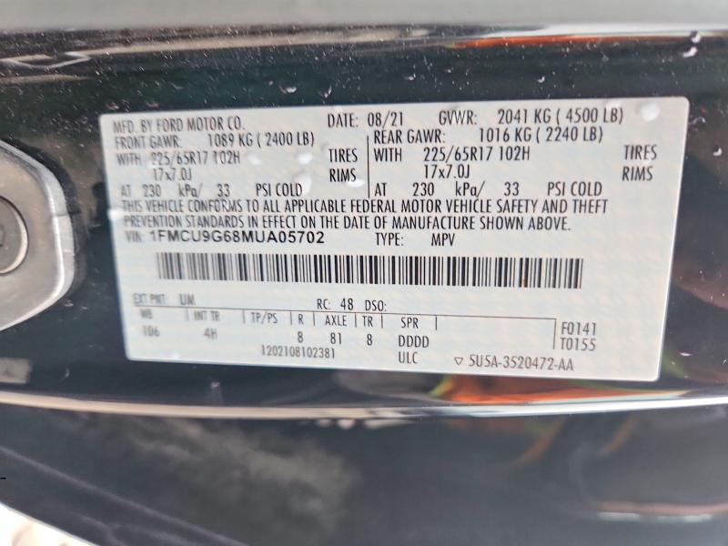 2021 Ford Escape მანქანა იყიდება აუქციონზე, vin: 1FMCU9G68MUA05702, აუქციონის ნომერი: 49014196