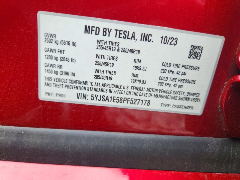 Продажа на аукционе авто 2023 Tesla Model S, vin: 5YJSA1E56PF527178, номер лота: 51034906