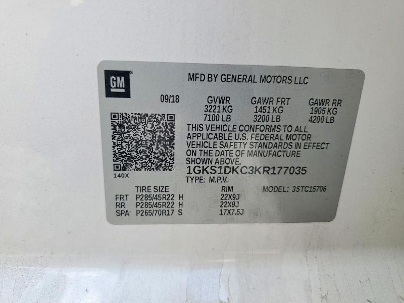 Aukcja sprzedaży 2019 Gmc Yukon, vin: 1GKS1DKC3KR177035, numer aukcji: 49673466