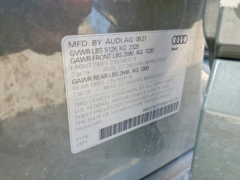 Продаж на аукціоні авто 2021 Audi Q3, vin: WA1DECF35M1141291, номер лоту: 50527486