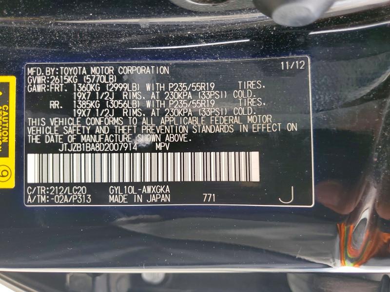 Aukcja sprzedaży 2013 Lexus Rx, vin: JTJZB1BA8D2007914, numer aukcji: 51002276