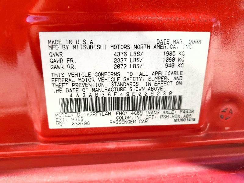 Aukcja sprzedaży 2009 Mitsubishi Galant, vin: 4A3AB36F49E009230, numer aukcji: 49041716