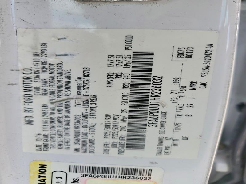 2017 Ford Fusion მანქანა იყიდება აუქციონზე, vin: 3FA6P0UU1HR236032, აუქციონის ნომერი: 48463106