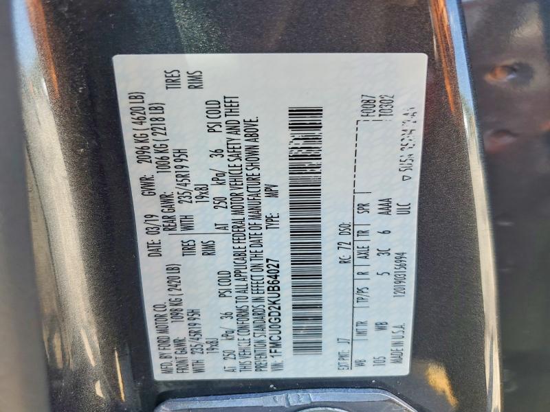 Aukcja sprzedaży 2019 Ford Escape, vin: 1FMCU0GD2KUB64027, numer aukcji: 49985306