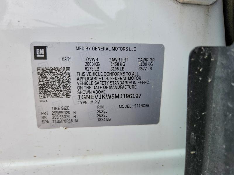 49154506 :رقم المزاد ، 1GNEVJKW5MJ196197 vin ، 2021 Chevrolet Traverse مزاد بيع