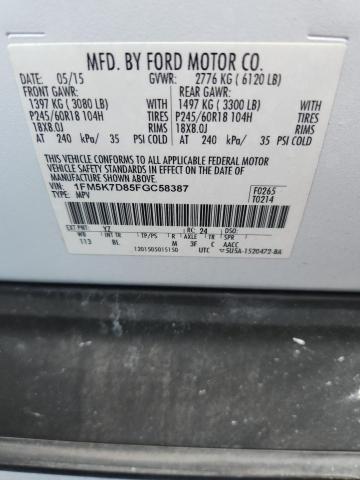Aukcja sprzedaży 2015 Ford Explorer, vin: 1FM5K7D85FGC58387, numer aukcji: 49236856