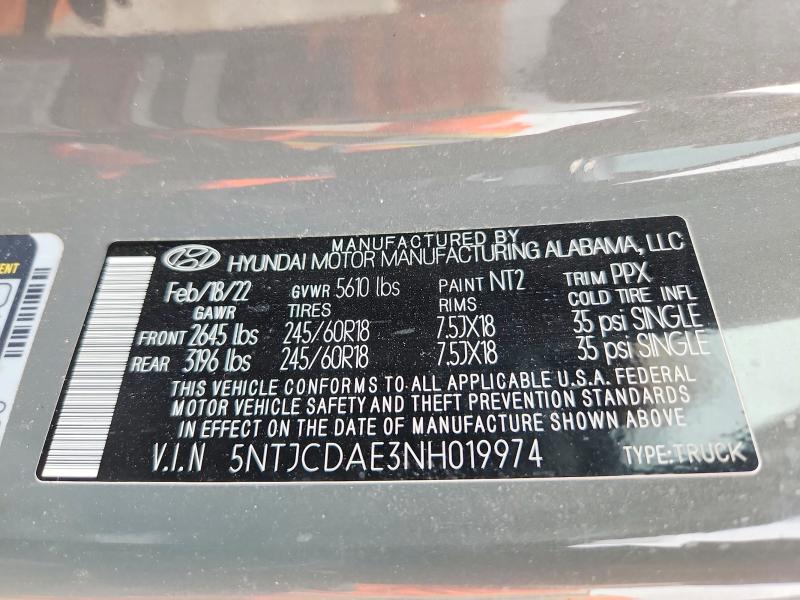 51848426 :رقم المزاد ، 5NTJCDAE3NH019974 vin ، 2022 Hyundai Santa Cruz مزاد بيع