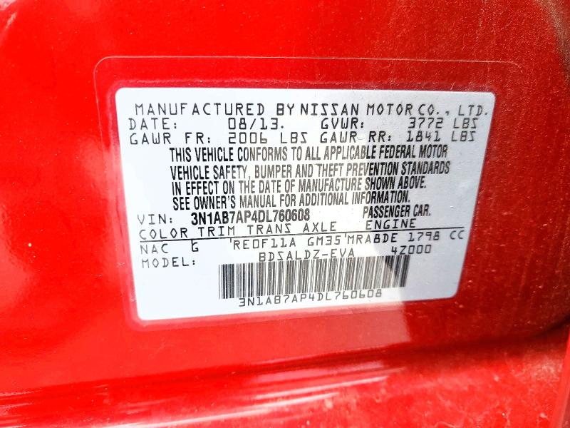 Aukcja sprzedaży 2013 Nissan Sentra, vin: 3N1AB7AP4DL760608, numer aukcji: 50625236