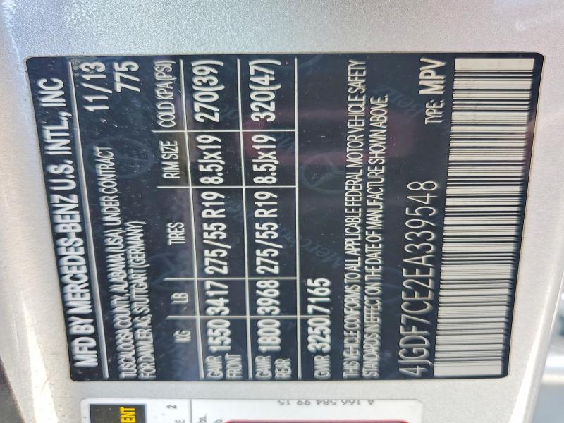 41630306 :رقم المزاد ، 4JGDF7CE2EA339548 vin ، 2014 Mercedes-benz Gl مزاد بيع