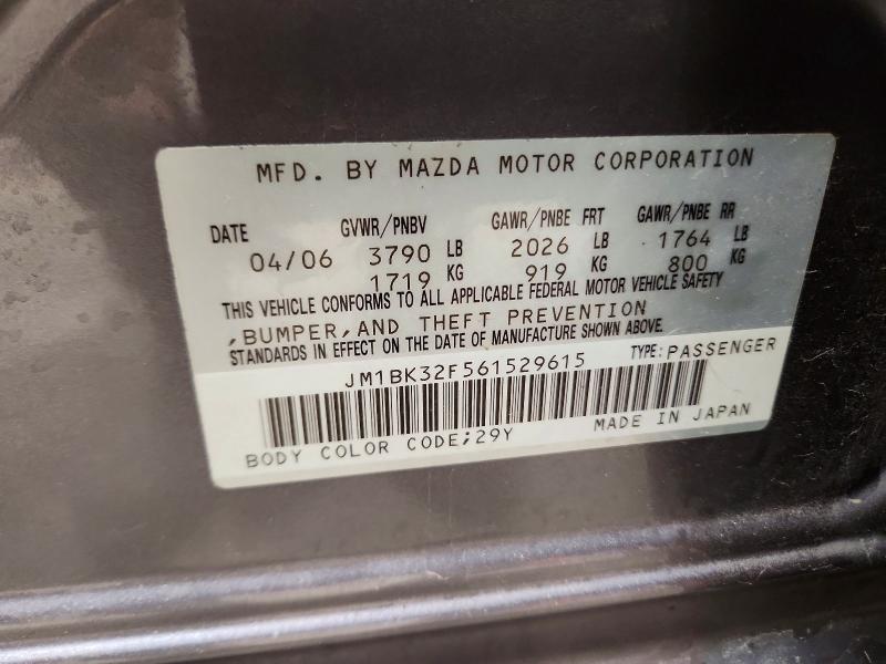 48164336 :رقم المزاد ، JM1BK32F561529615 vin ، 2006 Mazda 3 مزاد بيع