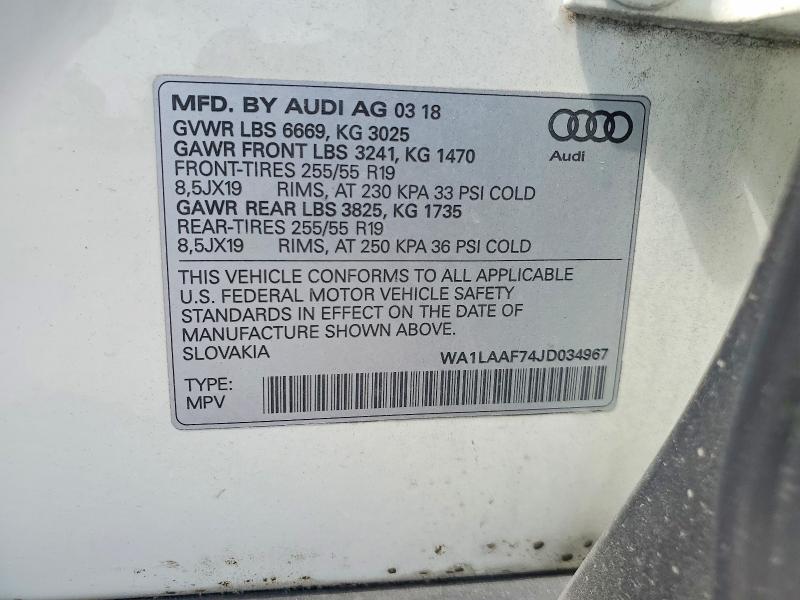 51900876 :رقم المزاد ، WA1LAAF74JD034967 vin ، 2018 Audi Q7 مزاد بيع