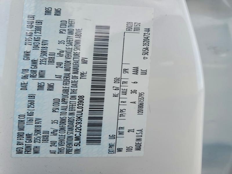 Aukcja sprzedaży 2019 Lincoln Mkc, vin: 5LMCJ2C93KUL03908, numer aukcji: 51803926