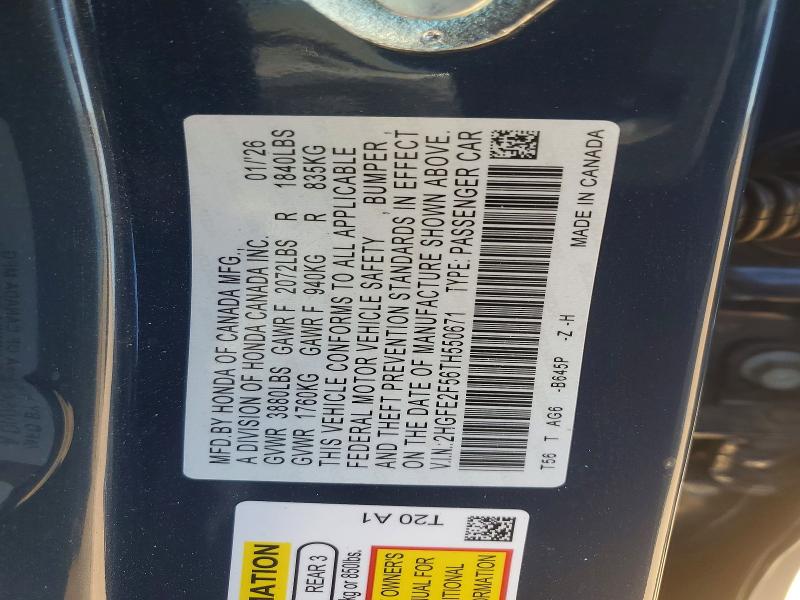 Продажа на аукционе авто 2026 Honda Civic, vin: 2HGFE2F56TH550671, номер лота: 50696946