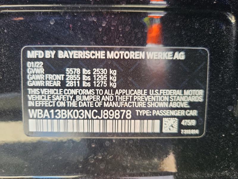 49258356 :رقم المزاد ، WBA13BK03NCJ89878 vin ، 2022 Bmw M550xi مزاد بيع