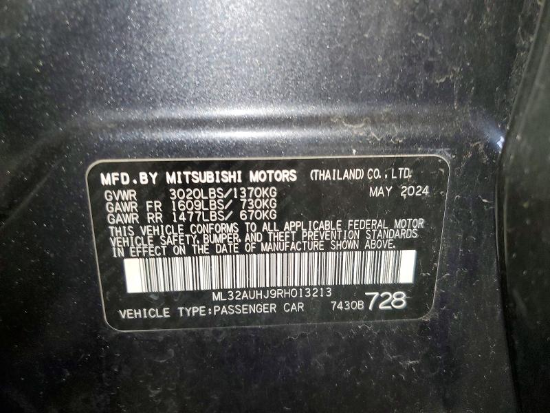 Auction sale of the 2024 Mitsubishi Mirage, vin: ML32AUHJ9RH013213, lot number: 51408596