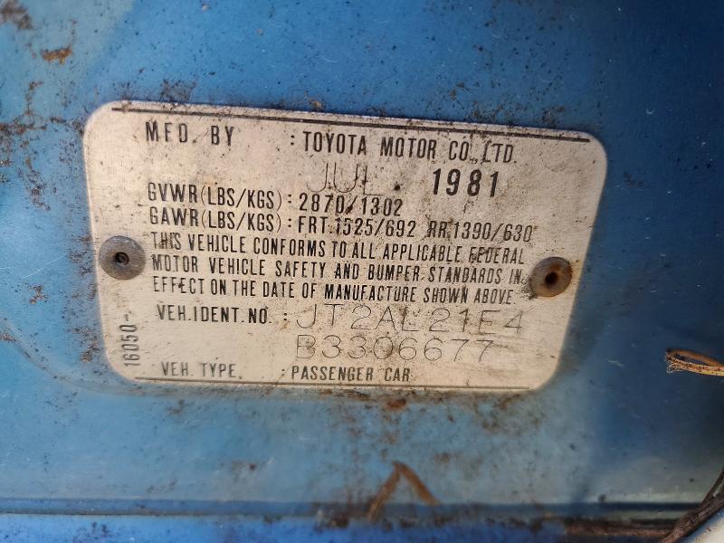 Продажа на аукционе авто 1981 Toyota Tercel, vin: JT2AL21E4B3306677, номер лота: 47530856