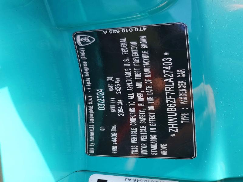 51419016 :رقم المزاد ، ZHWUB6ZF7RLA27403 vin ، 2024 Lamborghini Huracan مزاد بيع