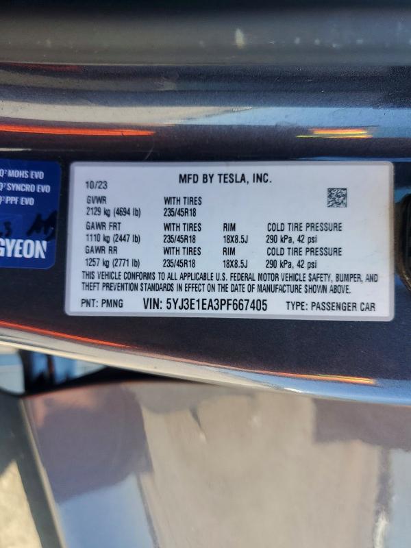 49319986 :رقم المزاد ، 5YJ3E1EA3PF667405 vin ، 2023 Tesla Model 3 مزاد بيع