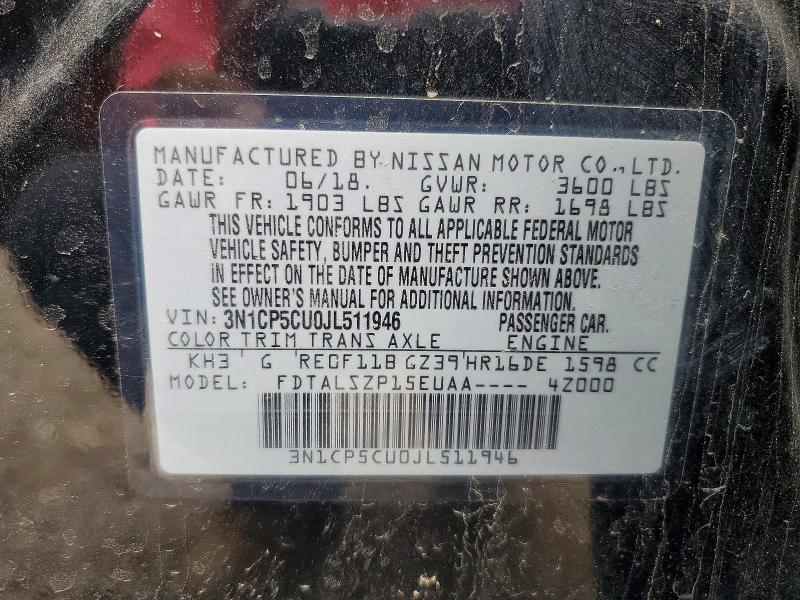 50061096 :رقم المزاد ، 3N1CP5CU0JL511946 vin ، 2018 Nissan Kicks مزاد بيع