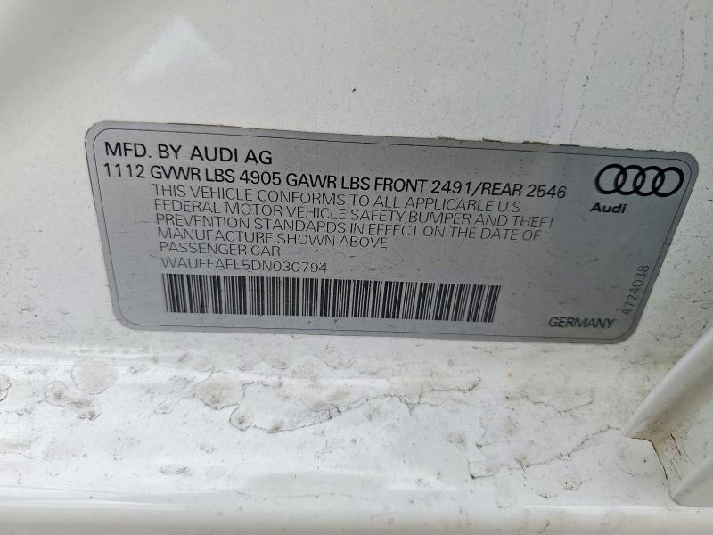 2013 Audi A4 მანქანა იყიდება აუქციონზე, vin: WAUFFAFL5DN030794, აუქციონის ნომერი: 49326636