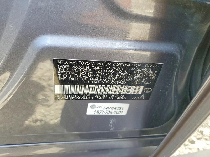 48022966 :رقم المزاد ، JTHBA1D24H5048430 vin ، 2017 Lexus Is 200t مزاد بيع