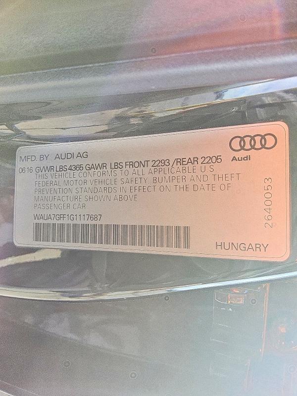 2016 Audi A3 მანქანა იყიდება აუქციონზე, vin: WAUA7GFF1G1117687, აუქციონის ნომერი: 48753726