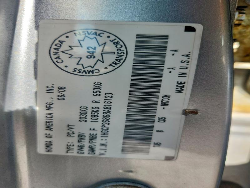 50231376 :رقم المزاد ، 1HGCP26868A816123 vin ، 2008 Honda Accord مزاد بيع