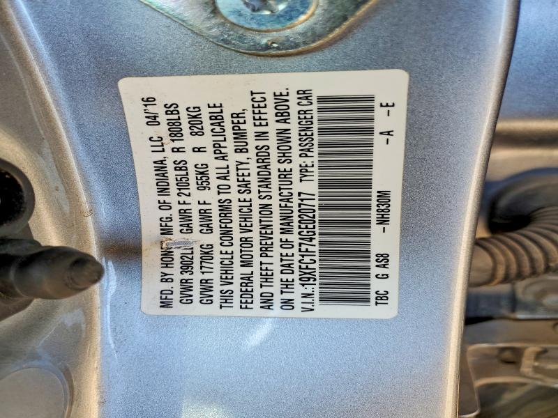 Aukcja sprzedaży 2016 Honda Civic, vin: 19XFC1F74GE020717, numer aukcji: 49284206