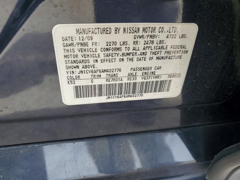 Aukcja sprzedaży 2010 Infiniti G37, vin: JN1CV6AP6AM402776, numer aukcji: 50922556