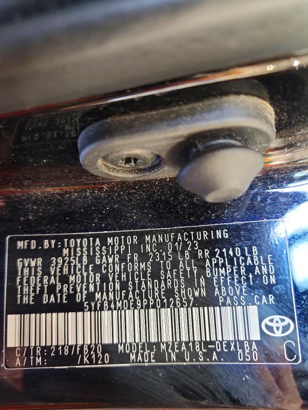 50989396 :رقم المزاد ، 5YFB4MDE9PP012657 vin ، 2023 Toyota Corolla مزاد بيع